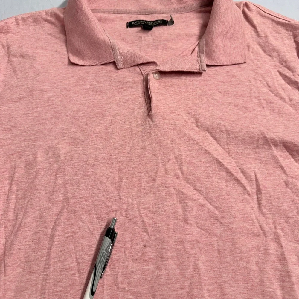 STAIN Banana Republic Mens Heathered Pink Polo Luxury Touch Performance Sz‎ L